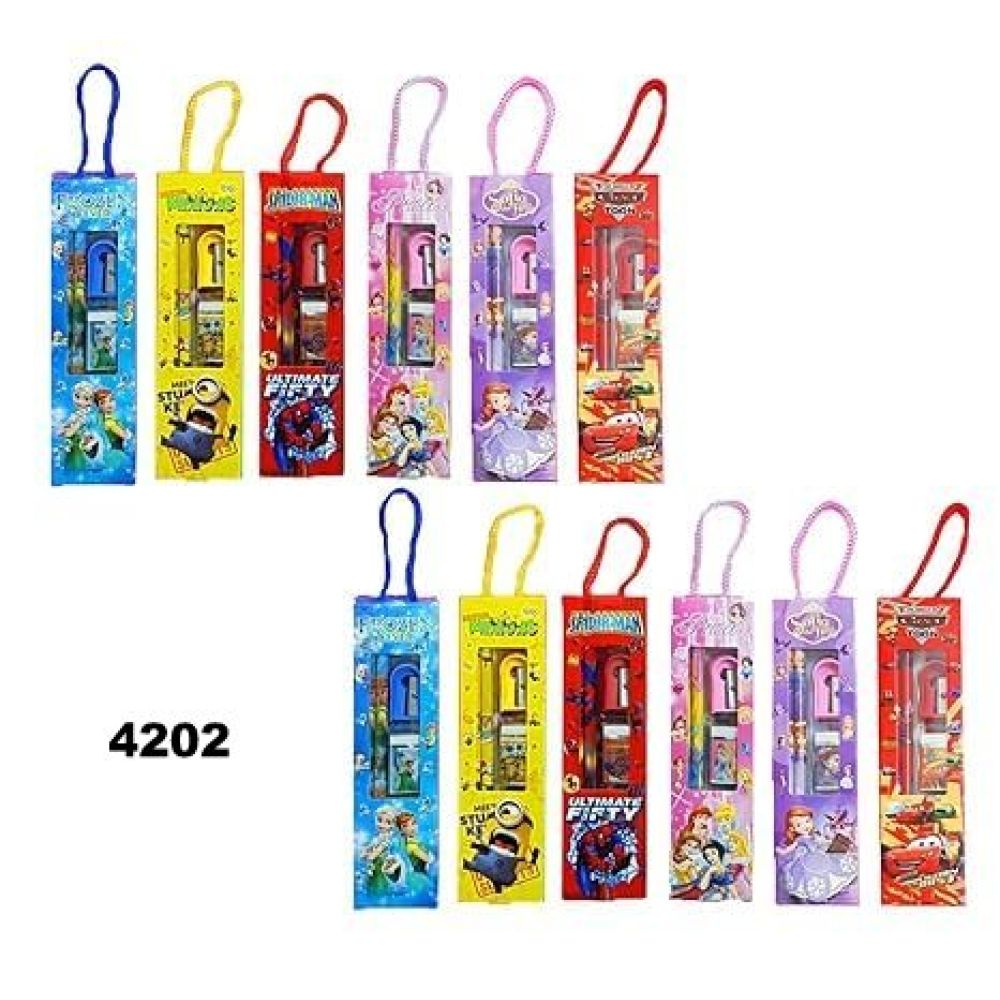 Gift Set 8010 Pencil-Eraser-Sharpner-Scale Cartoon Themes	Box Pkg