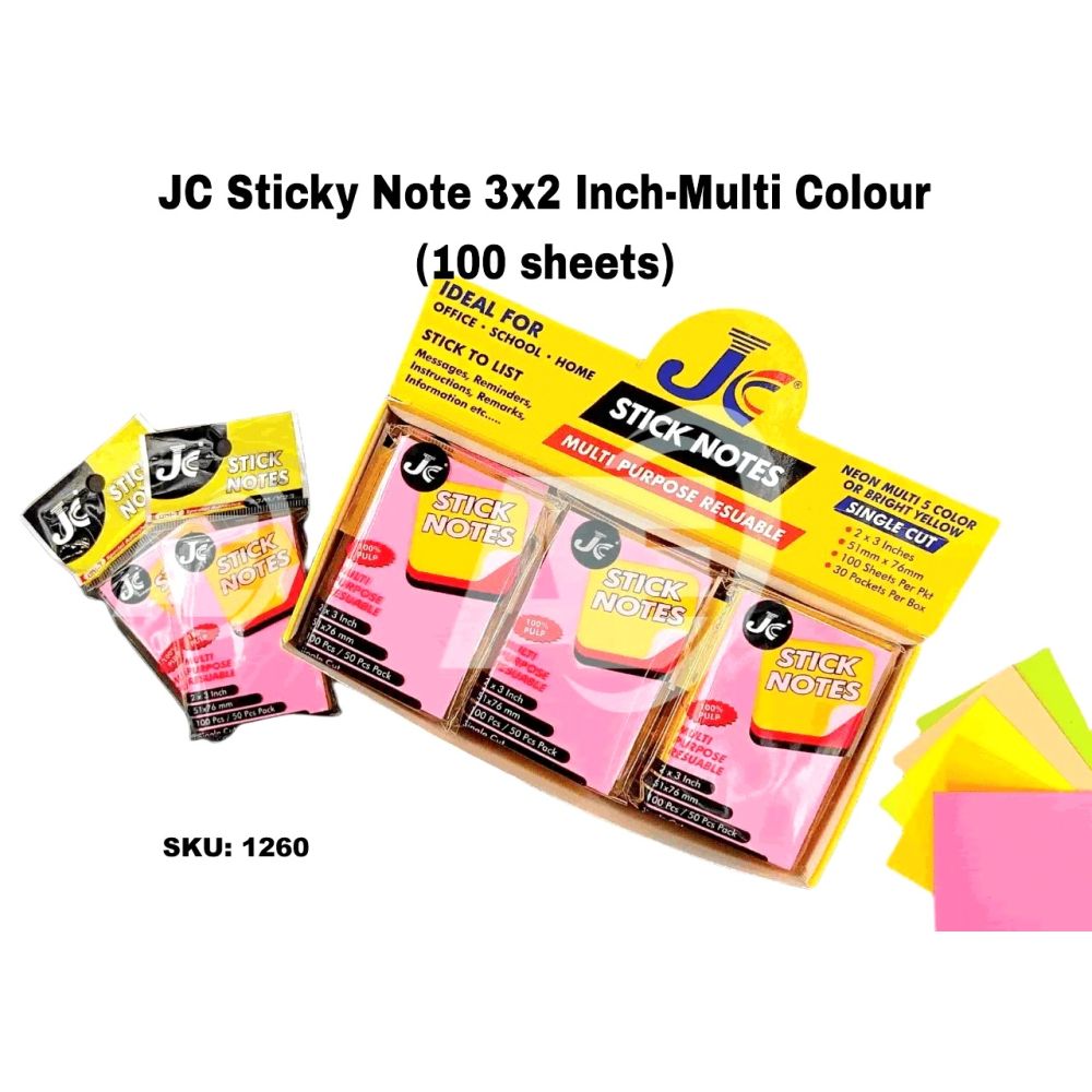 Sticky Pad 3X2 MIX COLOR  100 SHEETS	Opp Pkg