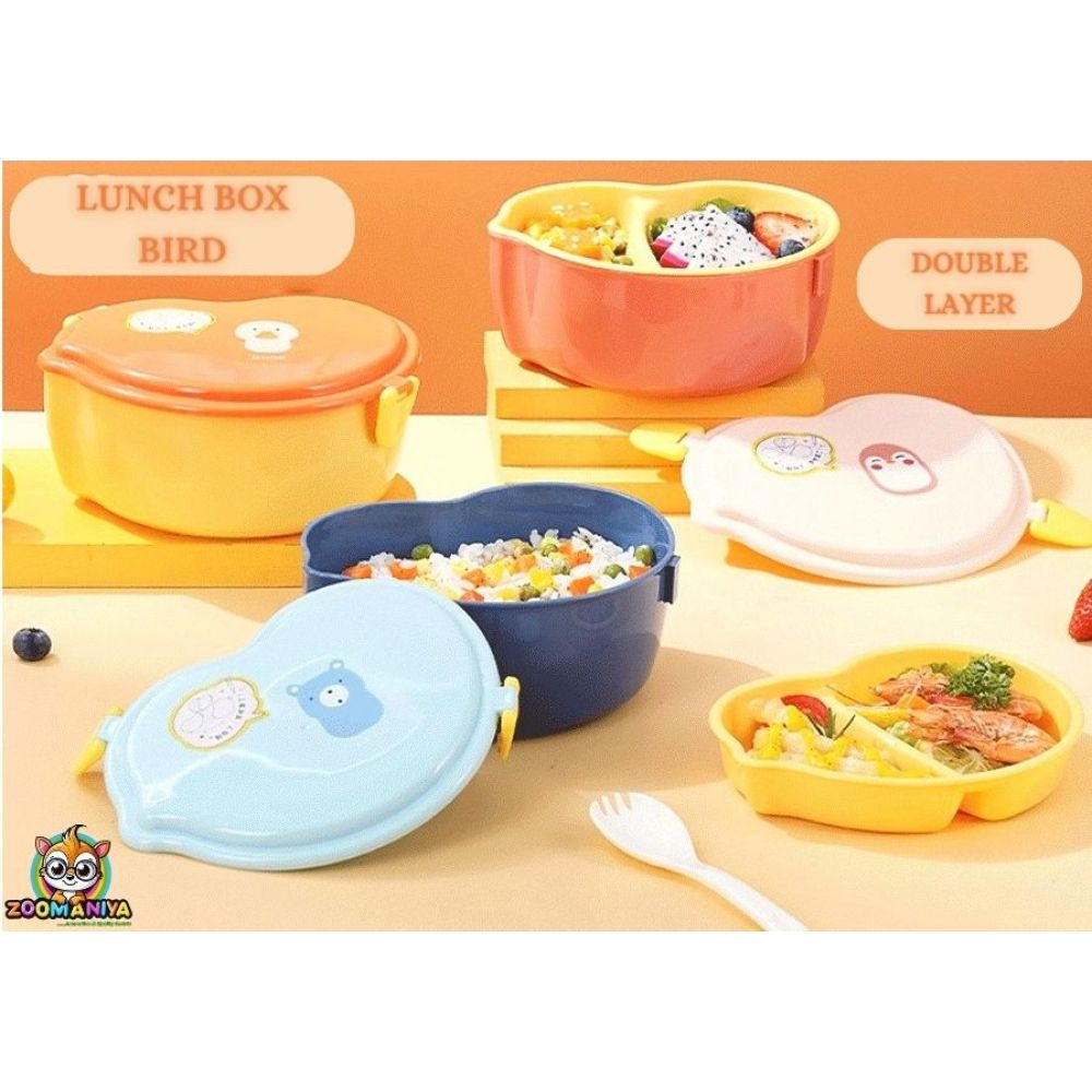 Plastic Lunch Box Bird Double Layer with cultery Opp Pkg