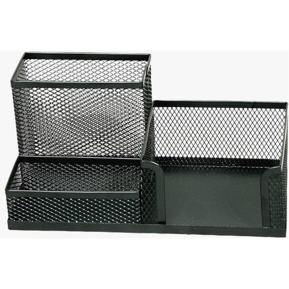 PEN STAND Metal Mesh 3 Compartments With Sticky Pad Holder	Loose Pkg