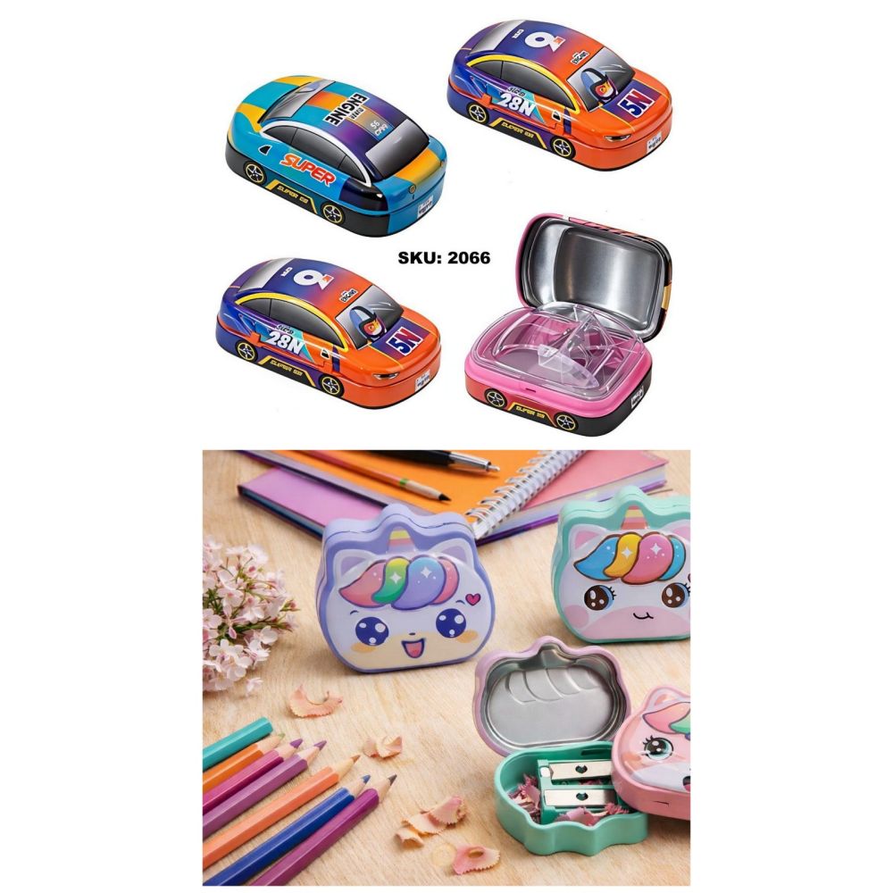Metal Pencil Sharpner 2 Hole Unicorn/Car Zar Pkg